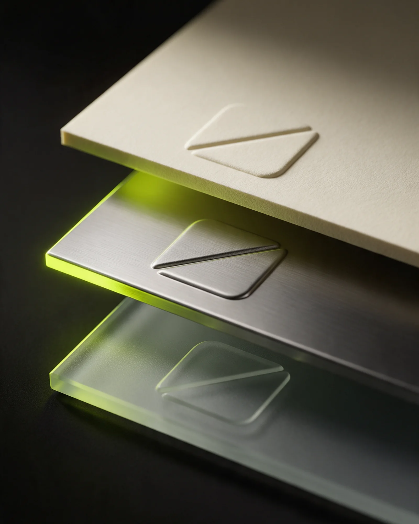 Abstract brand mark on layered materials